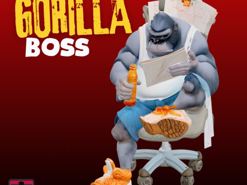 Office Boss Gorilla STL File Chibi-Style Desk King Fun Collectible Model 3D Print Model