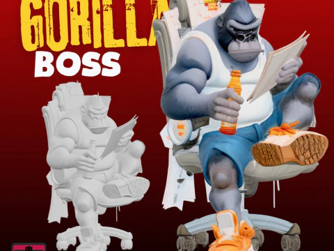 Office Boss Gorilla STL File Chibi-Style Desk King Fun Collectible Model 3D Print Model