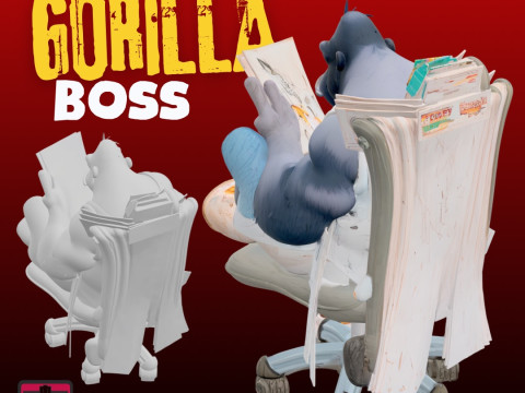 Office Boss Gorilla STL File Chibi-Style Desk King Fun Collectible Model 3D 프린트 모델