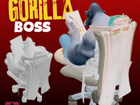 Office Boss Gorilla STL File Chibi-Style Desk King Fun Collectible Model 3D Print Model