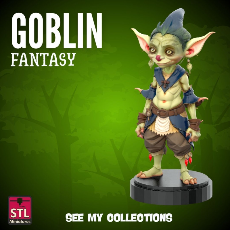 Friendly Goblin STL Fantasy Miniature with Charming Outfit and Big Smile 3D Принт Модель .c4d .max .obj .3ds .fbx .stl .blend 