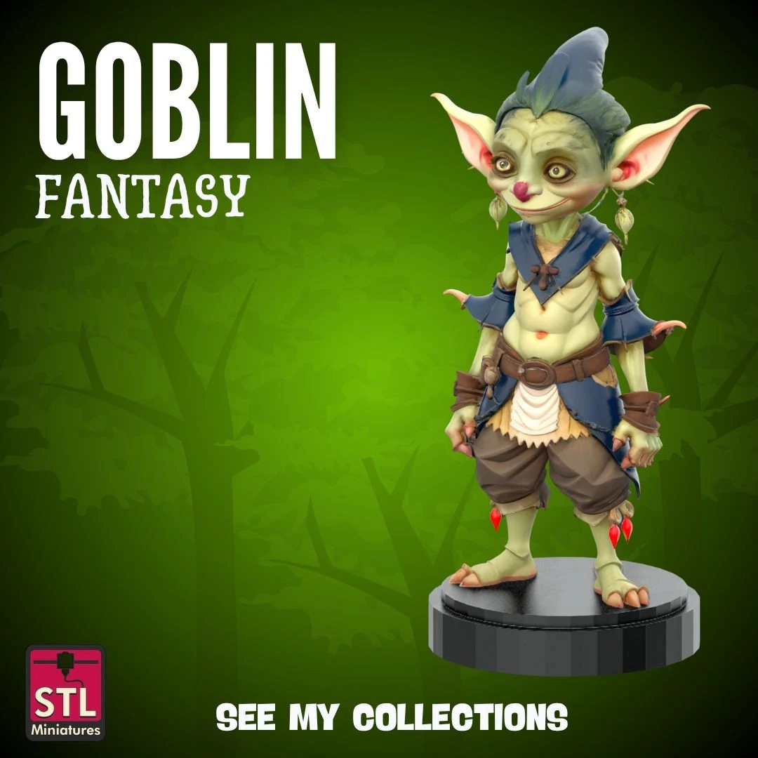 Friendly Goblin STL Fantasy Miniature with Charming Outfit and Big Smile 3D Print Model .c4d .max .obj .3ds .fbx .stl .blend 