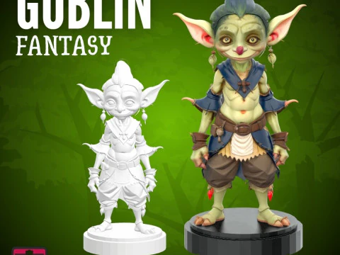 Friendly Goblin STL Fantasy Miniature with Charming Outfit and Big Smile 3D Print Model