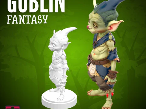 Friendly Goblin STL Fantasy Miniature with Charming Outfit and Big Smile 3D Print Model