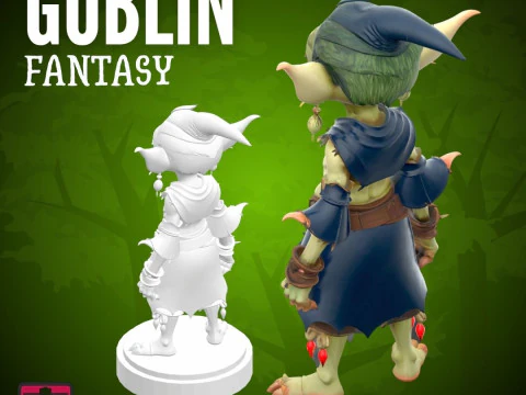 Friendly Goblin STL Fantasy Miniature with Charming Outfit and Big Smile 3D Print Model