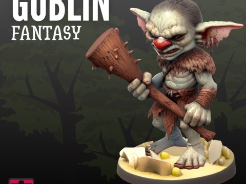 Savage Goblin STL File for 3D Printing Fierce Warrior with Club and Display Base 3D Print Model