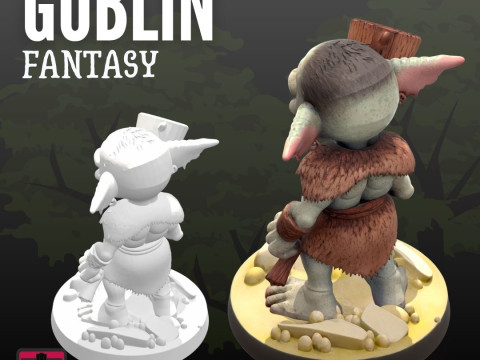 Savage Goblin STL File for 3D Printing Fierce Warrior with Club and Display Base Modello di stampa 3D