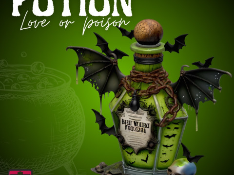 Love or Poison Magic Potion Bottle STL Cartoon Style 3D Baskı Modeli