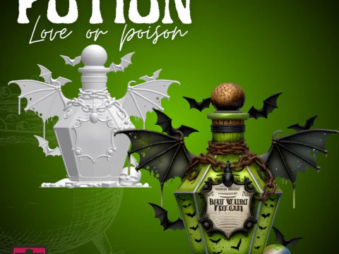 Love or Poison Magic Potion Bottle STL Cartoon Style 3D Print Model