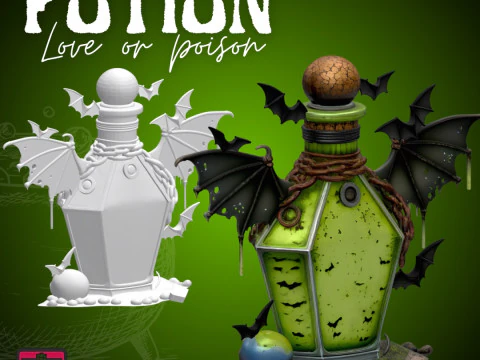 Love or Poison Magic Potion Bottle STL Cartoon Style 3D Print Model