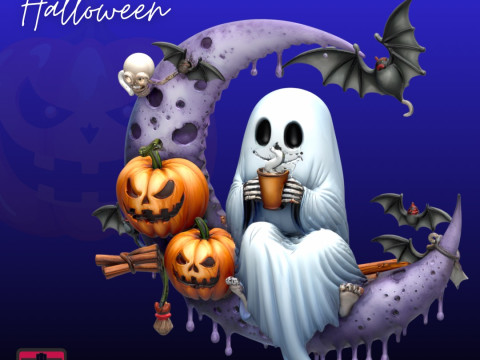 Ghost on the Crescent Moon Halloween Pendant STL Modelo de impresión 3D