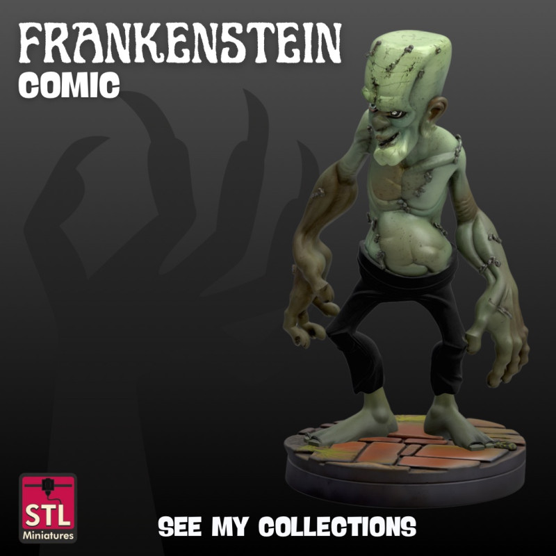 Funny Frankenstein STL File Stylized Monster with Cartoon Expression 3D Print Model .c4d .max .obj .3ds .fbx .stl .blend