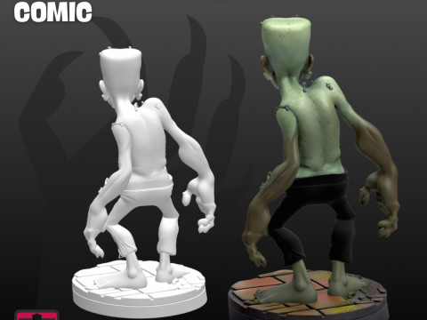 Funny Frankenstein STL File Stylized Monster with Cartoon Expression 3D Print Model
