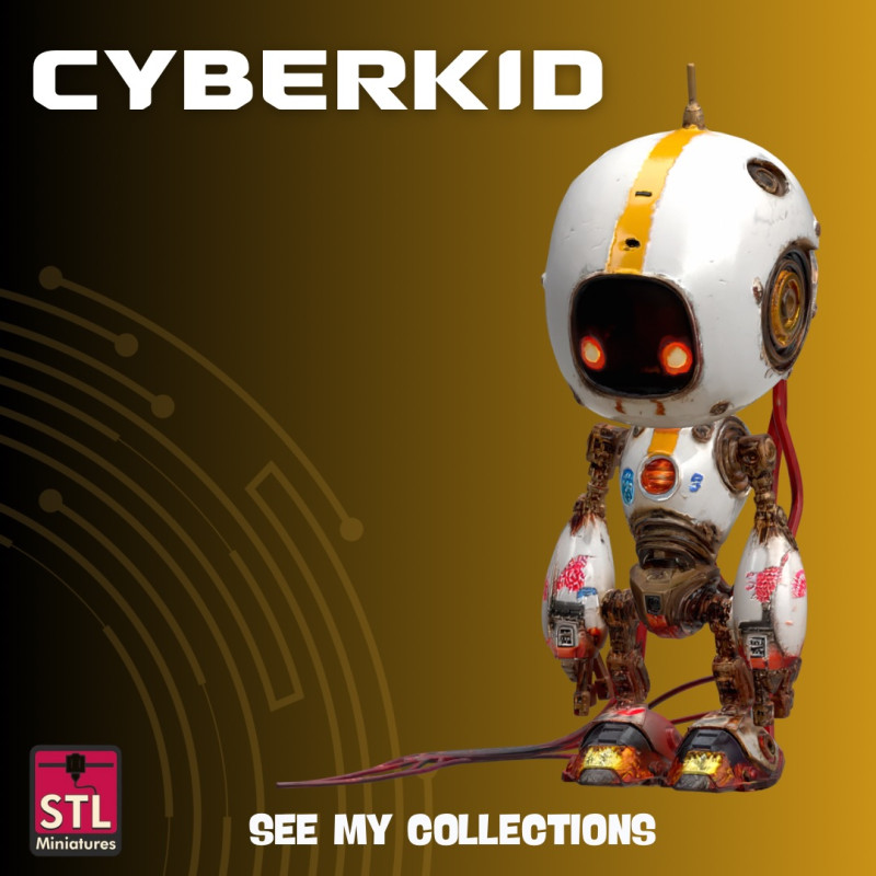 CyberKid-09 STL File Futuristic Robot Character Japanese Style Mecha Collectible 3D Baskı Modeli .c4d .max .obj .3ds .fbx .stl .blend