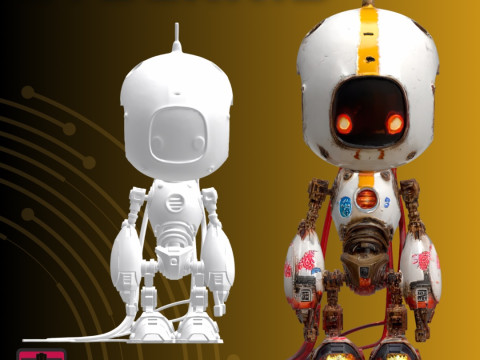 CyberKid-09 STL File Futuristic Robot Character Japanese Style Mecha Collectible 3D Baskı Modeli