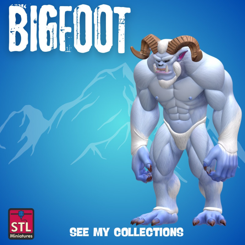 BigHorn Beast STL File Cartoon Bigfoot with Antlers Fantasy Cryptid Collectible 3D printmodel .c4d .max .obj .3ds .fbx .stl .blend