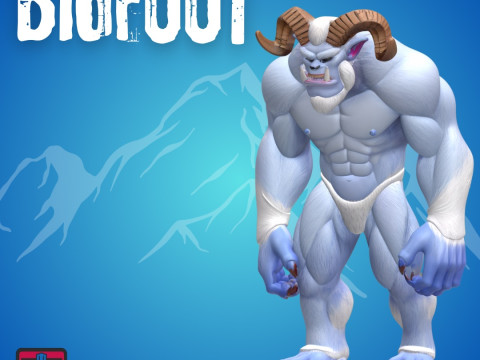 BigHorn Beast STL File Cartoon Bigfoot with Antlers Fantasy Cryptid Collectible 3D Baskı Modeli