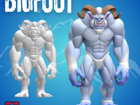 BigHorn Beast STL File Cartoon Bigfoot with Antlers Fantasy Cryptid Collectible 3D printmodel