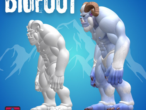 BigHorn Beast STL File Cartoon Bigfoot with Antlers Fantasy Cryptid Collectible 3D printmodel