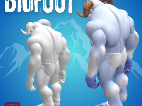 BigHorn Beast STL File Cartoon Bigfoot with Antlers Fantasy Cryptid Collectible 3D printmodel