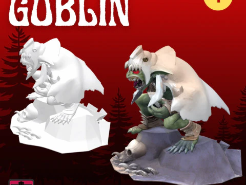 Goblin Howler STL File Horror Attack Pose with Cloak and Skull Base 3D Printable Monster 3D Print Model