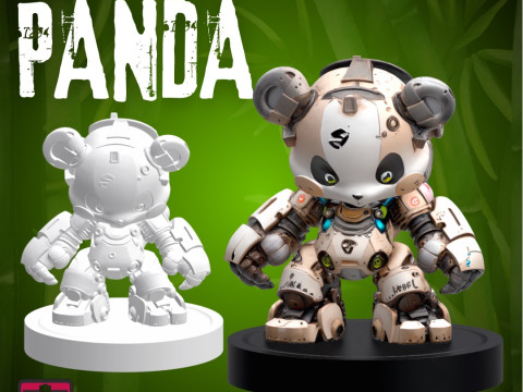 Mechanical Panda Robot STL File Detailed Panda Mecha Figure with Display Base 3D Printable Colle 3D Druckmodell