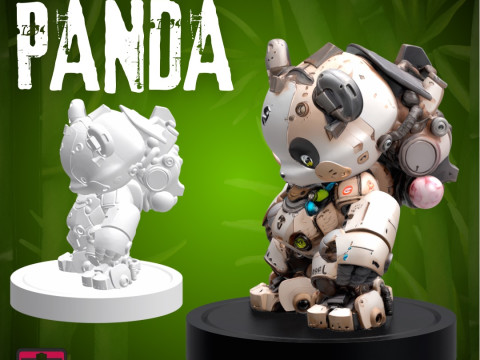 Mechanical Panda Robot STL File Detailed Panda Mecha Figure with Display Base 3D Printable Colle 3D Druckmodell