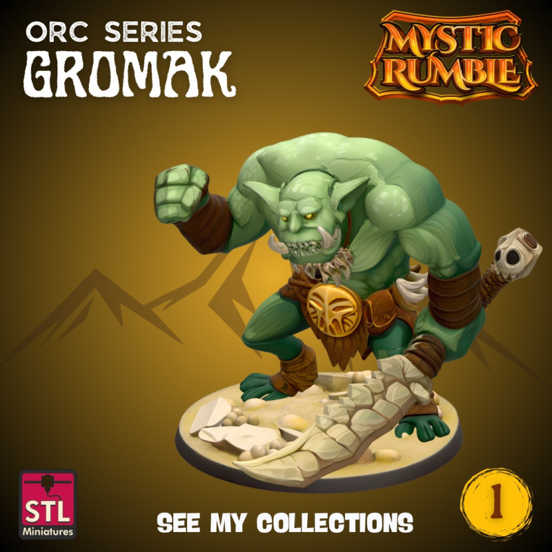 Mystic Rumble Orc 3D Print STL Minimal Fantasy Warrior with Base RPG Collectible Series 3D Druckmodell .c4d .max .obj .3ds .fbx .stl .blend
