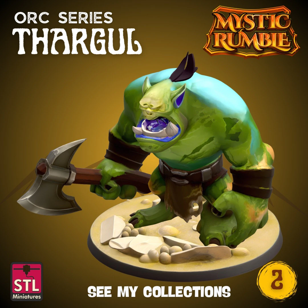 Mystic Rumble Orc II STL File Savage Fantasy Orc Miniature 3D Print with Battle Pose and Base 3D Print Model .c4d .max .obj .3ds .fbx .stl .blend 