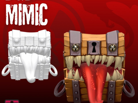 Hungry Chest STL File Monster Mimic Chest with Tongue and Teeth Surprise Fantasy 3D Print Model Modelo de impresión 3D