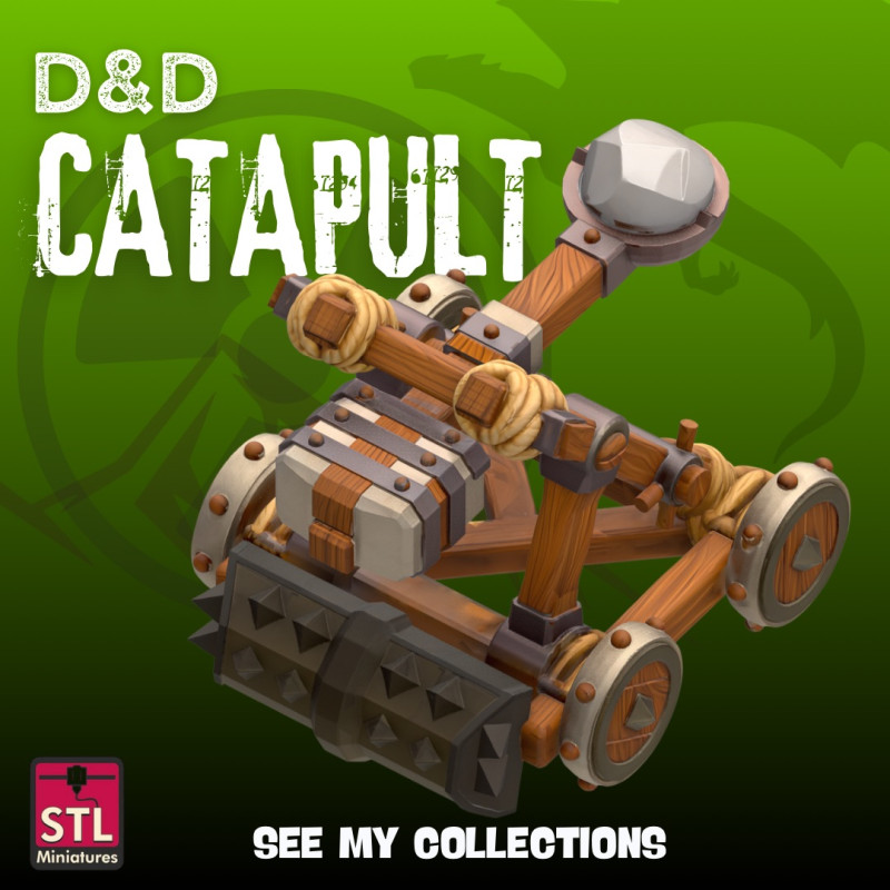 Cartoon Siege Catapult STL Fantasy RPG War Machine Stylized 3D Printable Model Model Cetak 3D .c4d .max .obj .3ds .fbx .stl .blend