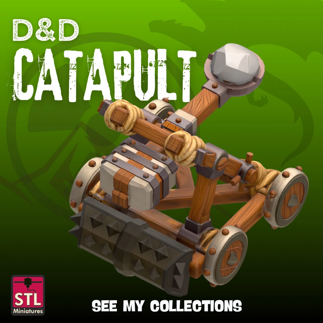 Cartoon Siege Catapult STL Fantasy RPG War Machine Stylized 3D Printable Model 3D Print Model .c4d .max .obj .3ds .fbx .stl .blend 