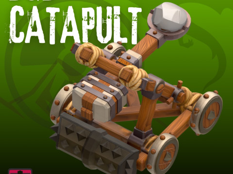 Cartoon Siege Catapult STL Fantasy RPG War Machine Stylized 3D Printable Model 3D प्रिंट मॉडल