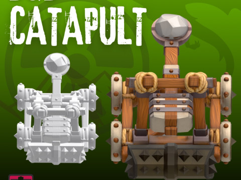 Cartoon Siege Catapult STL Fantasy RPG War Machine Stylized 3D Printable Model Model Cetak 3D