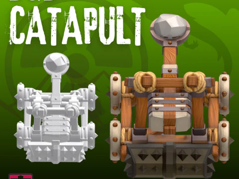 Cartoon Siege Catapult STL Fantasy RPG War Machine Stylized 3D Printable Model 3D Print Model