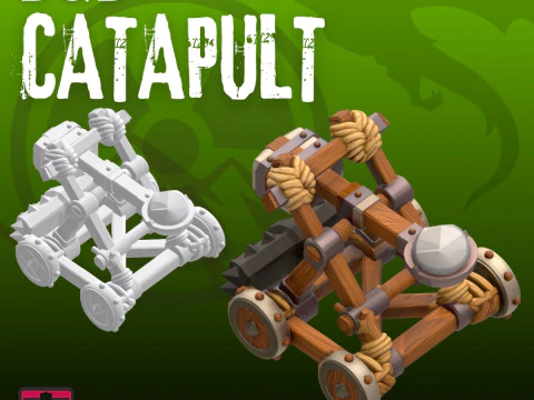 Cartoon Siege Catapult STL Fantasy RPG War Machine Stylized 3D Printable Model 3D Print Model