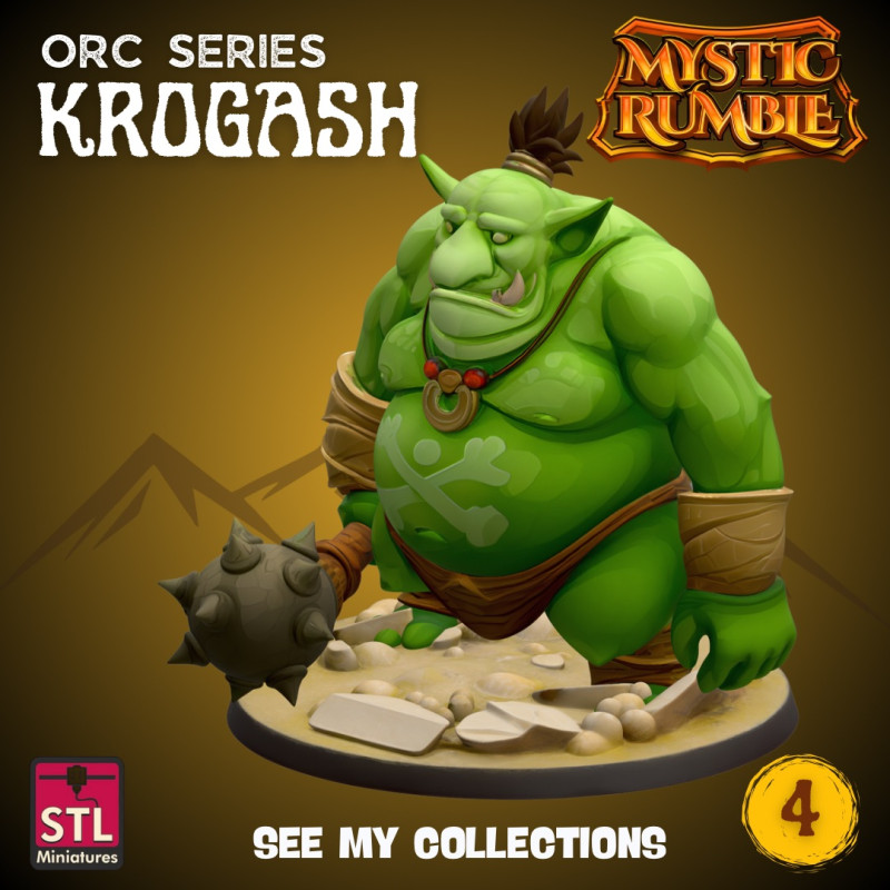 Mystic Rumble Orc IV STL File Heavy Orc with Spiked Mace Fantasy Fat Orc Miniature for 3D Model Cetak 3D .c4d .max .obj .3ds .fbx .stl .blend