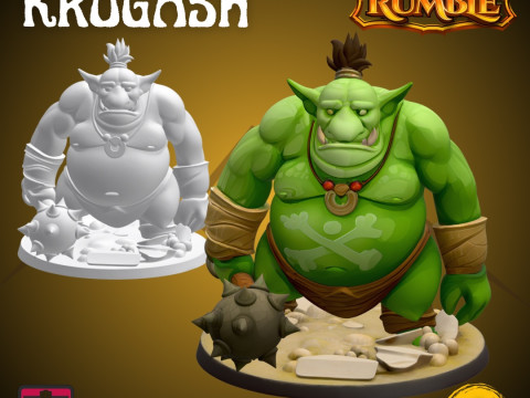 Mystic Rumble Orc IV STL File Heavy Orc with Spiked Mace Fantasy Fat Orc Miniature for 3D Model Cetak 3D