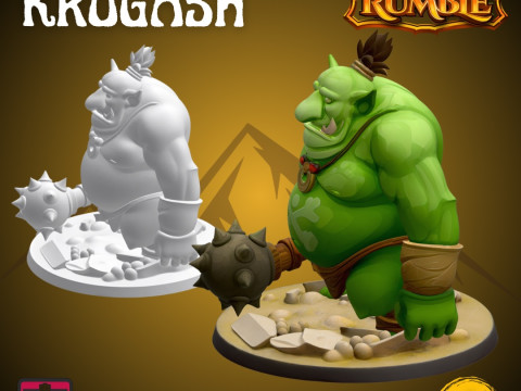 Mystic Rumble Orc IV STL File Heavy Orc with Spiked Mace Fantasy Fat Orc Miniature for 3D Model Cetak 3D