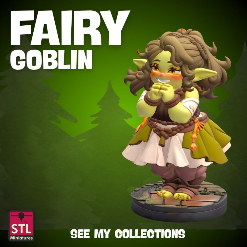 Chubby Fairy Goblin STL Adorable Goblin Girl with Sweet Smile and Fairytale Dress 3D Baskı Modeli .c4d .max .obj .3ds .fbx .stl .blend