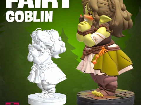 Chubby Fairy Goblin STL Adorable Goblin Girl with Sweet Smile and Fairytale Dress 3D Print Model