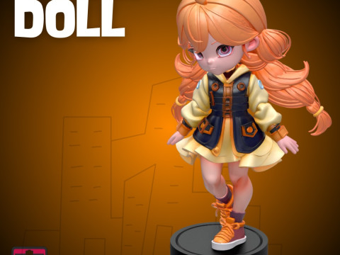 Trendy Red-Braided Doll STL Stylish Girl with Pop Dress and Sneakers Modèles 3D en vedette