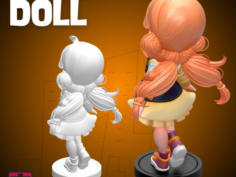 Trendy Red-Braided Doll STL Stylish Girl with Pop Dress and Sneakers 3D Print Model