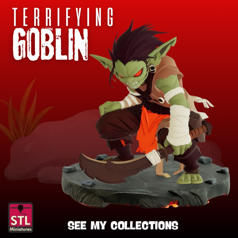 Terrifying Goblin STL Cartoon-Style Attack Pose with Scimitar Modelo de impresión 3D .c4d .max .obj .3ds .fbx .stl .blend