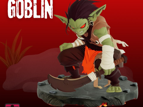 Terrifying Goblin STL Cartoon-Style Attack Pose with Scimitar Modèles 3D en vedette