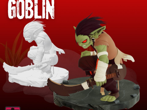 Terrifying Goblin STL Cartoon-Style Attack Pose with Scimitar Modelo de impresión 3D