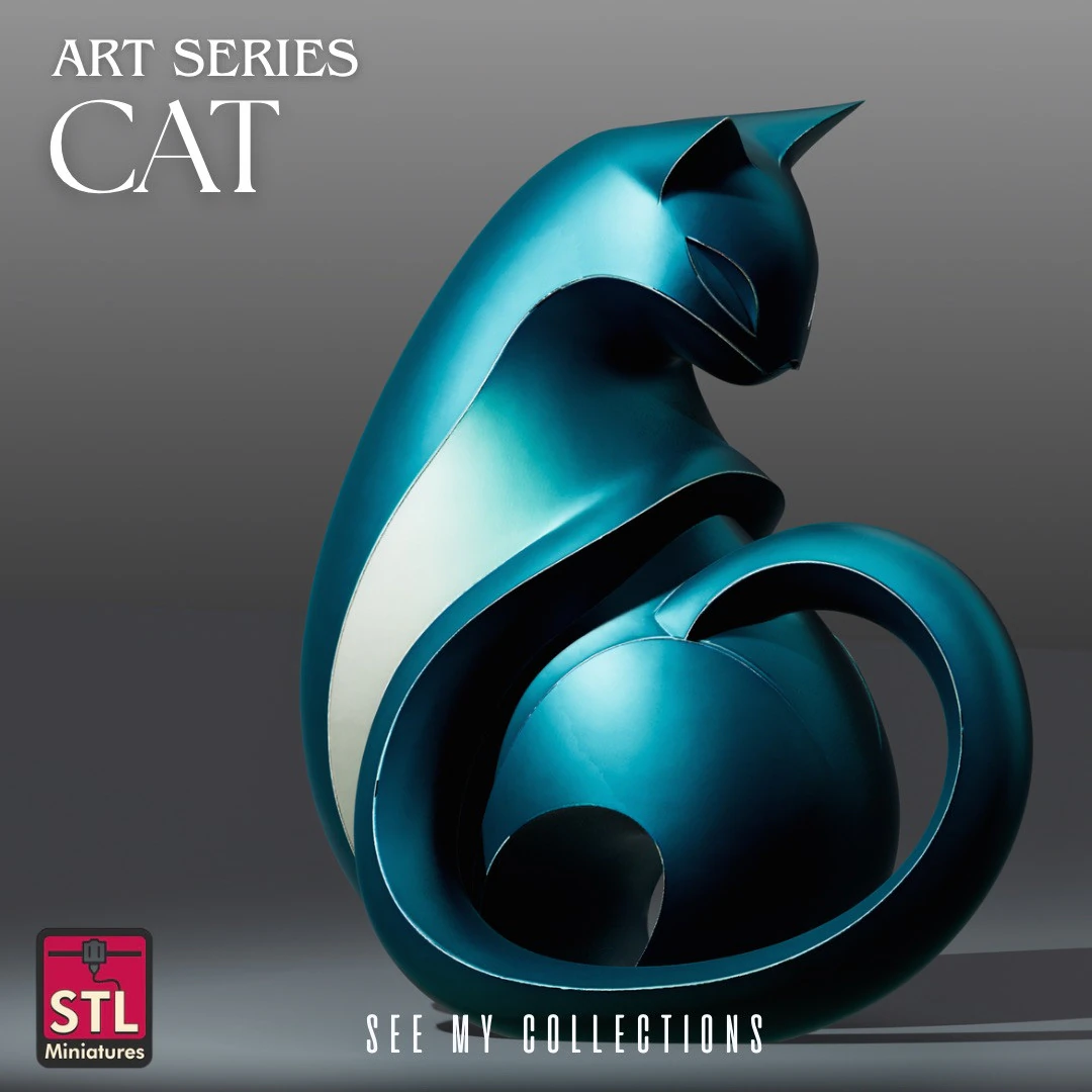 Modern Geometric Cat STL Minimalist One-Piece Sculpture for 3D Print 3D Print Model .c4d .max .obj .3ds .fbx .stl .blend