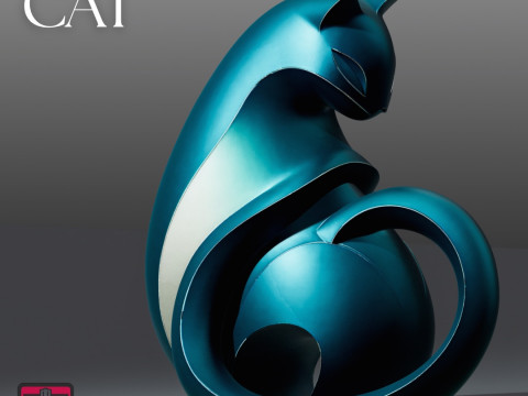 Modern Geometric Cat STL Minimalist One-Piece Sculpture for 3D Print 3D Print Model