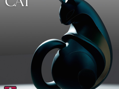 Modern Geometric Cat STL Minimalist One-Piece Sculpture for 3D Print 3D Print Model
