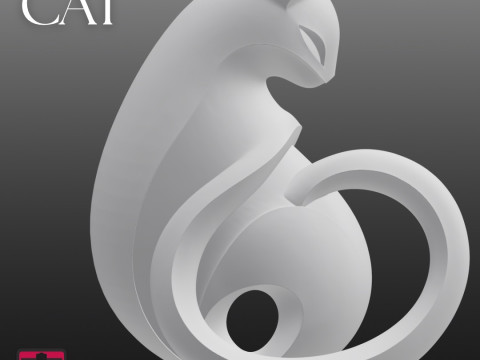 Modern Geometric Cat STL Minimalist One-Piece Sculpture for 3D Print 3D Print Model